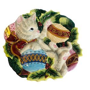 Fitz and Floyd Essentials Christmas Kitty Christmas Cat Canape Plate